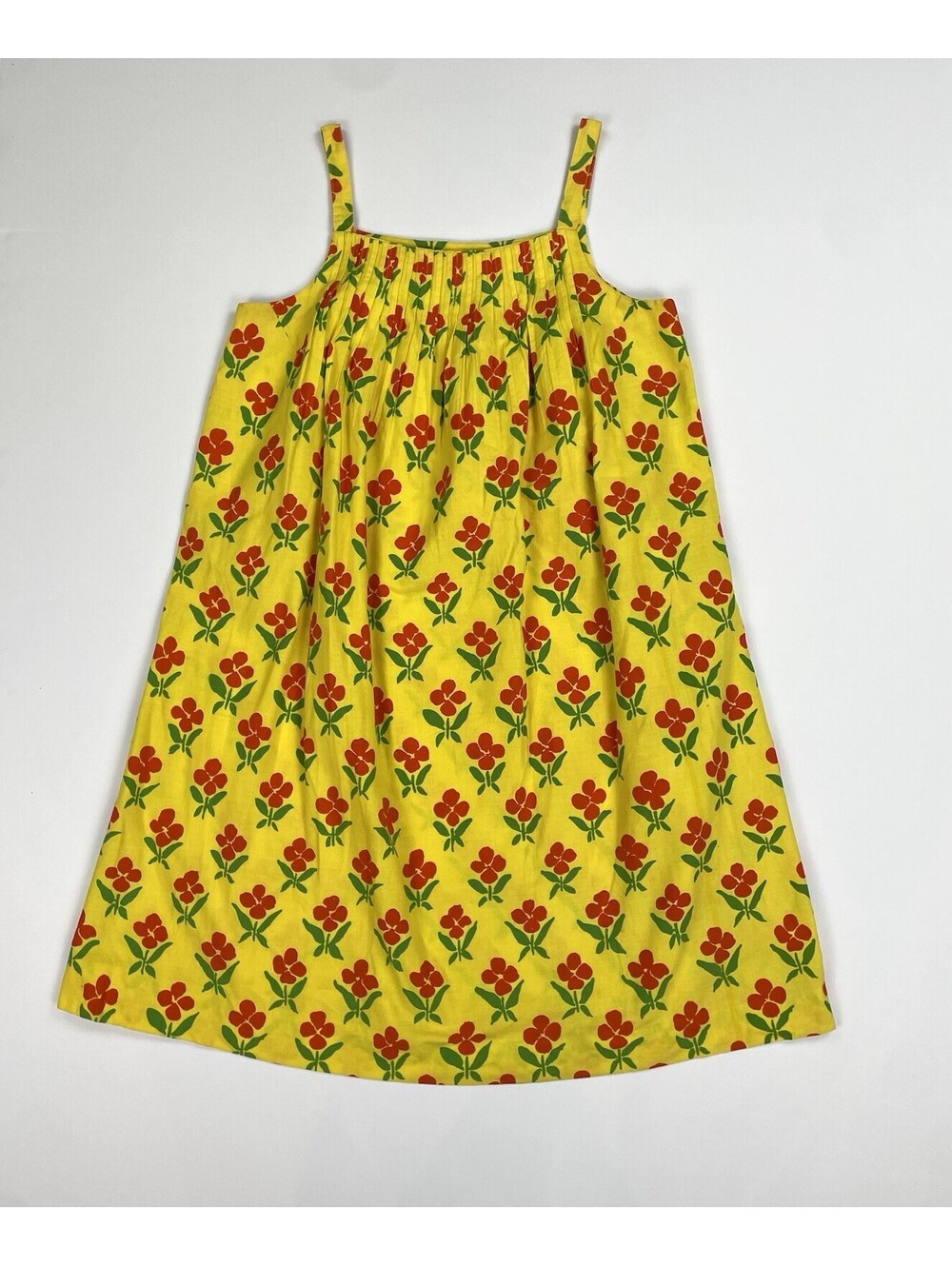 Vintage 70’s Marimekko Floral Print Square Neck Pleated Mini Dress 34 XS XXS